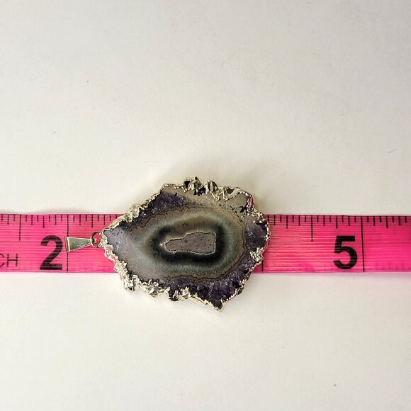 Purple Quartz Pendant, Large Agate Slice Pendant, Purple Stone Pendant - Picture 6 of 10